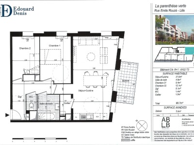 APPARTEMENT T3 - LILLE SUD - 68.7 m2 - LOUÉ