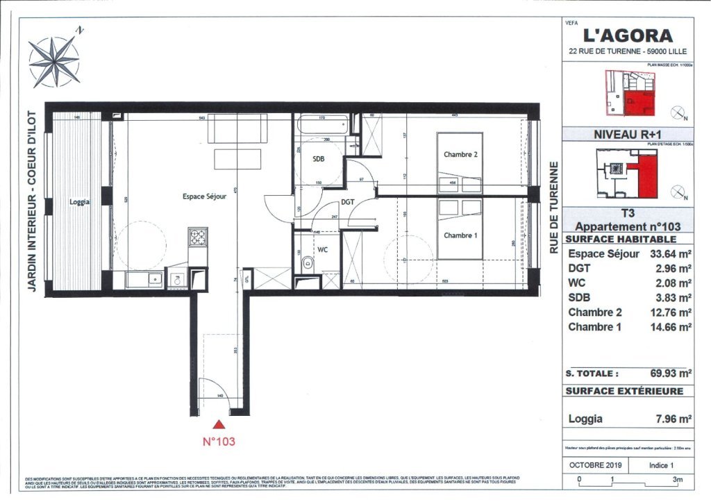 APPARTEMENT T3 NEUF - LILLE VAUBAN - 70 m2 - 394 230 €