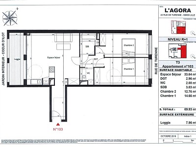 APPARTEMENT T3 NEUF - LILLE VAUBAN - 70 m2 - 394230 €